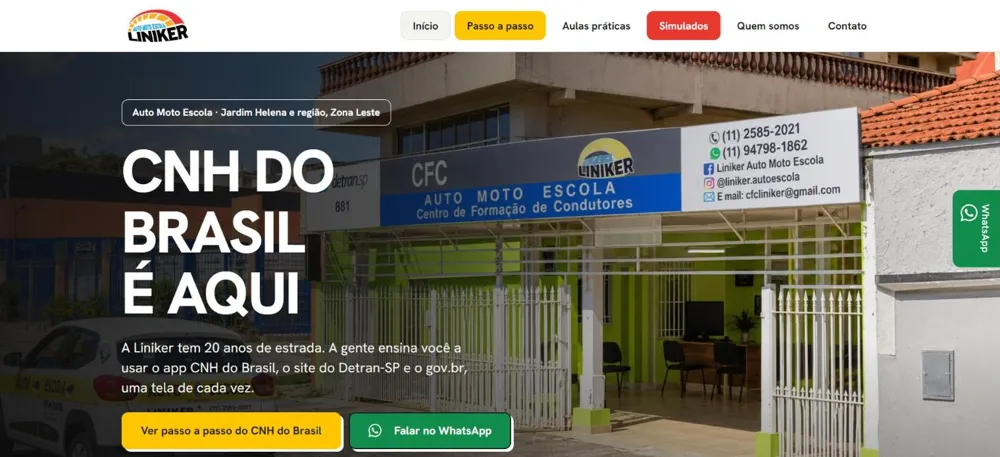 Página inicial do site Liniker Auto Moto Escola