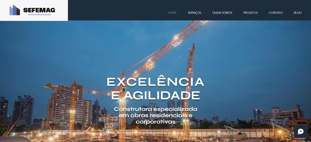 Página inicial do site Sefemag Construtora
